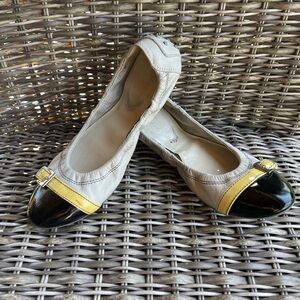 Tod’s Cap Toe Buckle Scrunch Patent Leather Ballet Flats